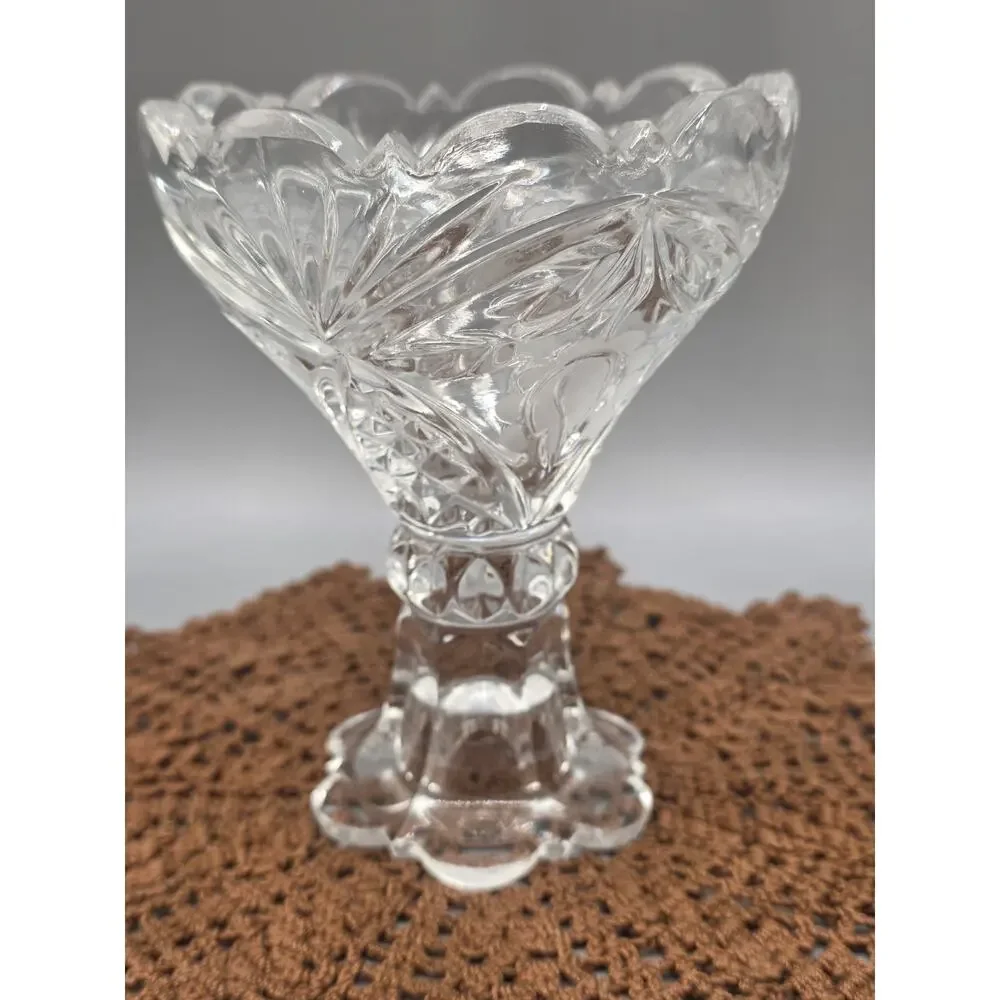 Vtg Anna Hutte Rendezvous Frosted Cut Crystal Pedestal Compote Candy Bowl 6